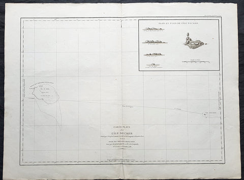 1797 Laperouse Large Antique Map of Necker Island Mokumanamana Hawaii - Menehune