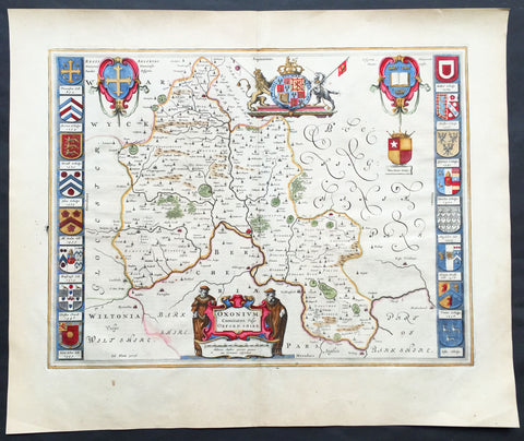 1647 Joan Blaeu Antique Map of the English County of Oxfordshire, Beautiful