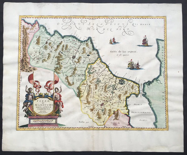 1638 Jan Jansson Large, Old Antique Map of Africa Morocco, Gibraltar & NW Africa