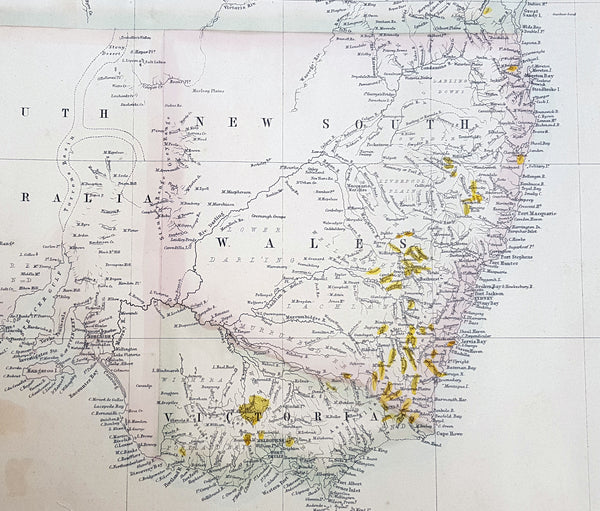 1855 John Bartholomew Large Antique Goldfields Map of Australia - 1st Gold Rush