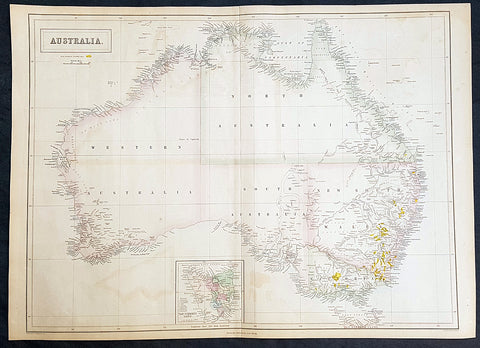 1855 John Bartholomew Large Antique Goldfields Map of Australia - 1st Gold Rush