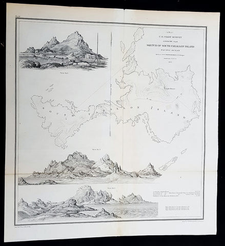 1855 A D Bache Rare Antique Map, Views Farallon Islands San Francisco California