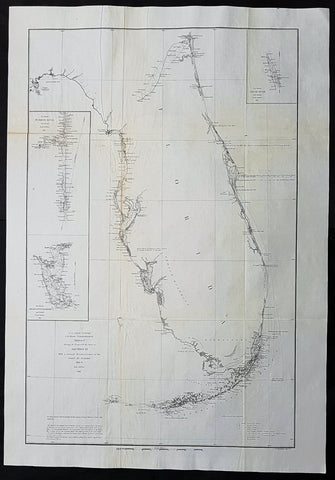 1861 A D Bache Large Rare Civil War Antique Map of Florida - US Coast Survey