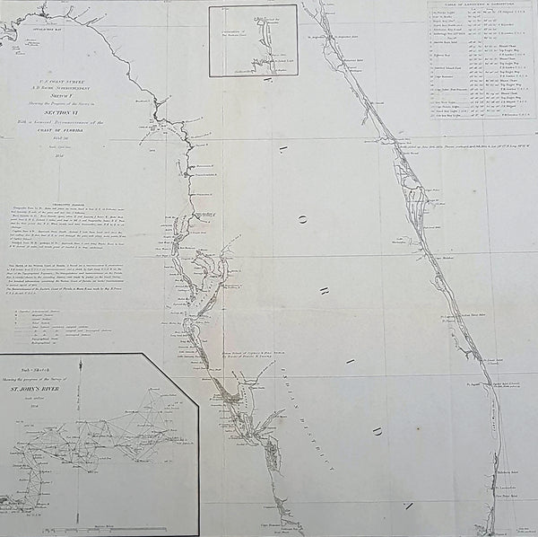1856 A D Bache Large Rare Antique Map of Florida - US Coast Survey