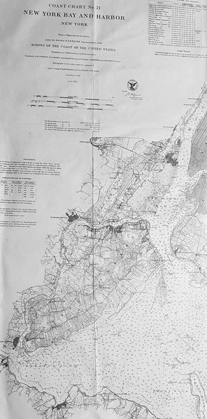 1861 US Coast Survey Large Antique Civil War Map of New York City & Surrounding Areas