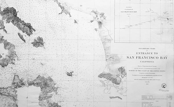 1856 US Coast Survey Large Antique Map of San Francisco Bay & City, California