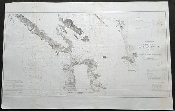 1856 US Coast Survey Large Antique Map of San Francisco Bay & City, California