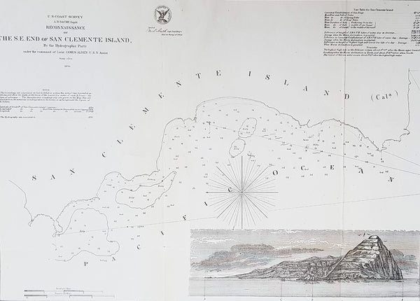 1856 A D Bache Scarce Antique Map of San Clemente Island, San Diego, California