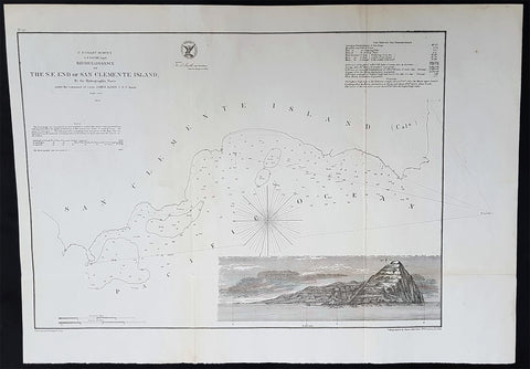 1856 A D Bache Scarce Antique Map of San Clemente Island, San Diego, California