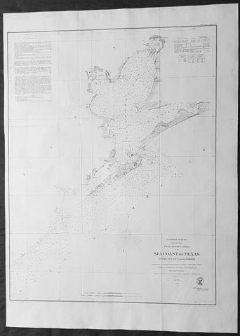 1856 A D Bache Large Scarce Antique Map Coastline of Galveston Island & Bay, Texas