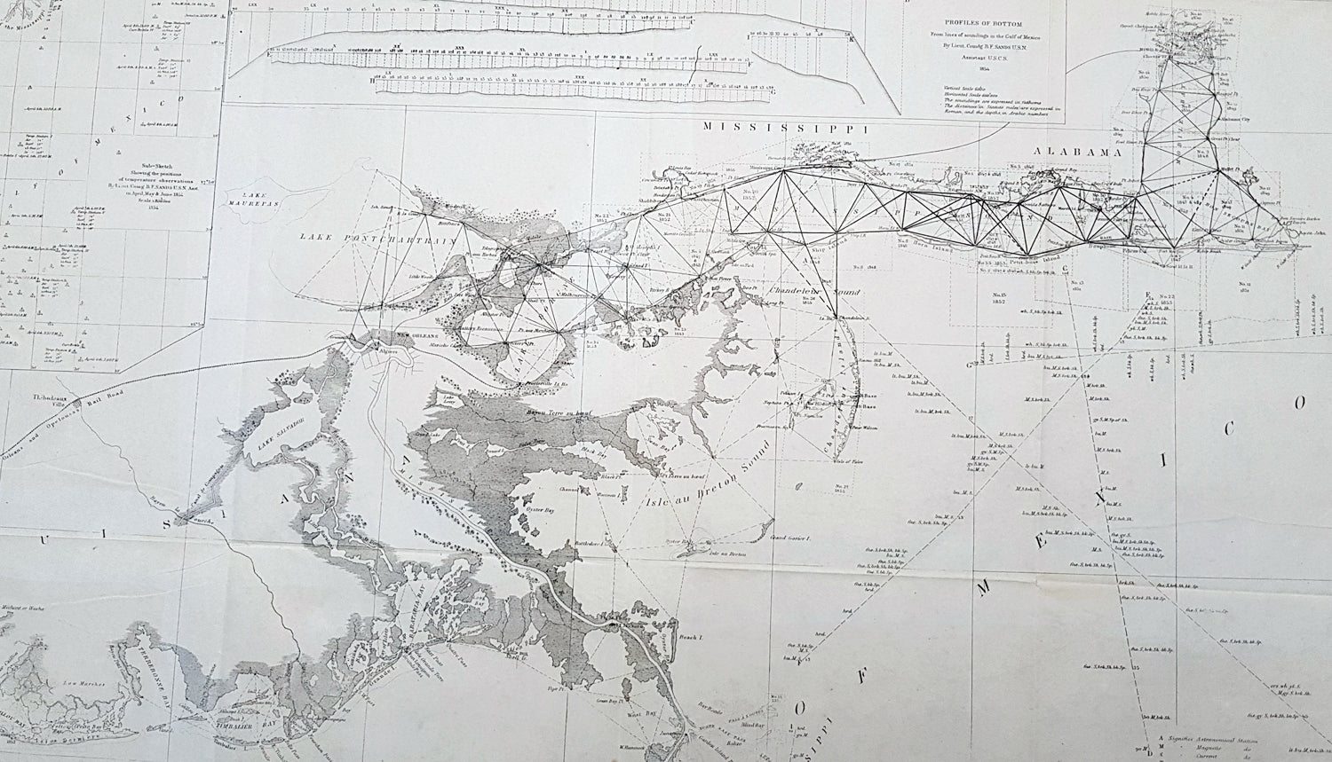 1855 US Coast Survey Large Antique Map Mississippi Delta, Louisiana to –  Classical Images