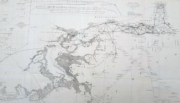 1855 US Coast Survey Large Antique Map Mississippi Delta, Louisiana to Alabama