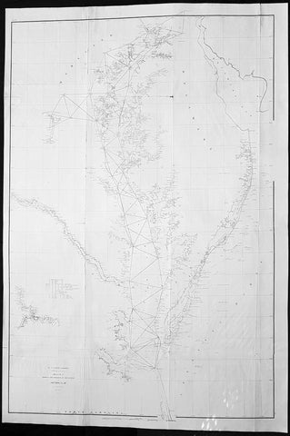 1855 A D Bache Large Antique Map of Chesapeake Bay Virginia & Maryland, USA