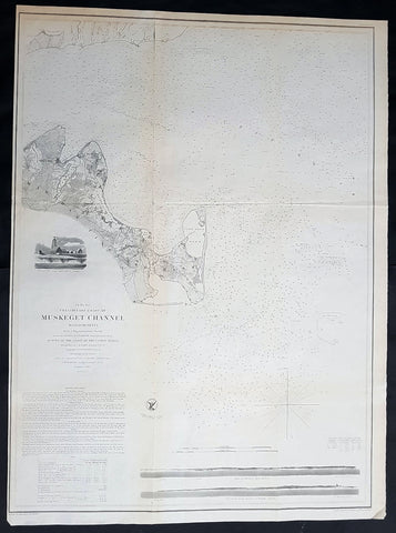 1854 A D Bache Large Rare Antique Map of Marthas Vineyard & Muskeget Channel, Massachusetts