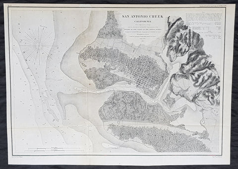 1857 US Coast Survey & A D Bache Rare Antique Map Oakland Brooklyn & San Antonio Creek California