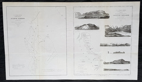 1860 US Coast Survey & A D Bache Rare Antique Geological Map of the Coast of Labrador NFL Canada
