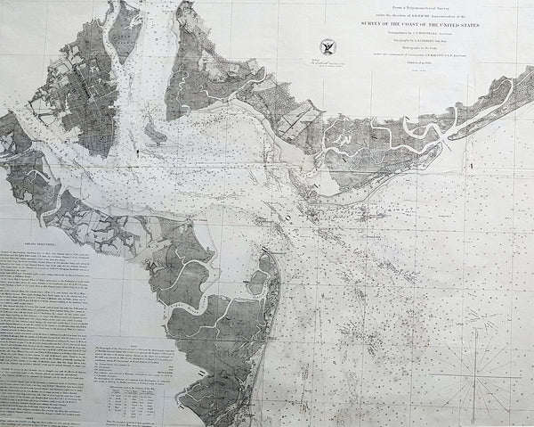 1856 US Coast Survey Large Antique Map, Chart Charleston Harbor, South Carolina