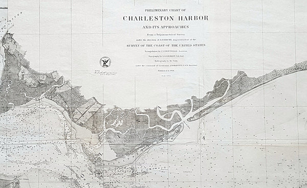1856 US Coast Survey Large Antique Map, Chart Charleston Harbor, South Carolina