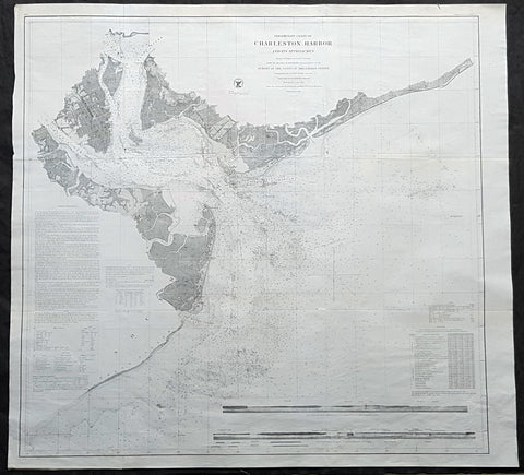 1856 US Coast Survey Large Antique Map, Chart Charleston Harbor, South Carolina