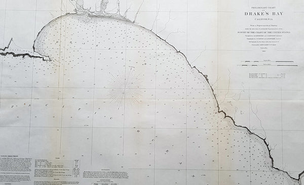 1860 A D Bache Large Rare Antique Map Drakes Bay, Puerto De Los Reyes California