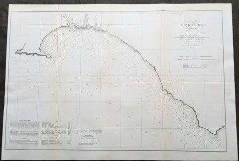 1860 A D Bache Large Rare Antique Map Drakes Bay, Puerto De Los Reyes California