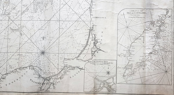 1794 Laurie & Whittle Large Very Rare Blueback Map, Sea Chart of The Baltic Sea