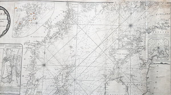 1794 Laurie & Whittle Large Very Rare Blueback Map, Sea Chart of The Baltic Sea