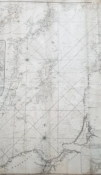 1794 Laurie & Whittle Large Very Rare Blueback Map, Sea Chart of The Baltic Sea