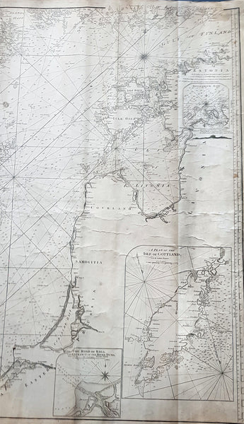 1794 Laurie & Whittle Large Very Rare Blueback Map, Sea Chart of The Baltic Sea