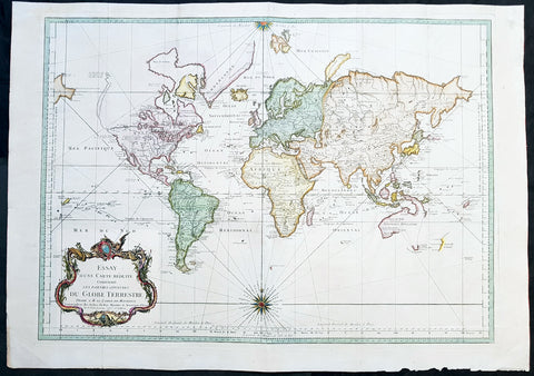 1748 Nicolas Bellin Large Antique Map of The World on Mercators Projection