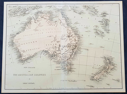 1856 James Virtue Antique Map of New Zealand and the Colonies of Australia