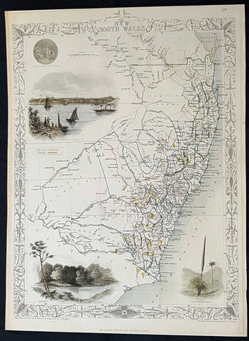 1851 John Tallis Antique Map of The Colony of New South Wales, Australia