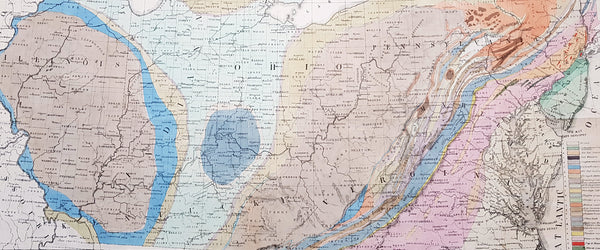 1843 James Hall Large Antique Geological Map of the United States & Great Lakes