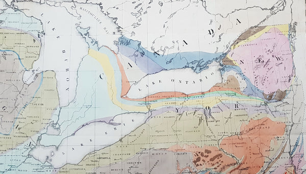 1843 James Hall Large Antique Geological Map of the United States & Great Lakes