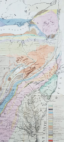 1843 James Hall Large Antique Geological Map of the United States & Great Lakes