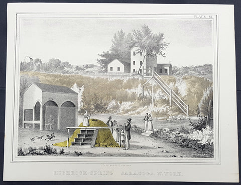 1842 William Mather Antique Geology Print of Highrock Spring, Saratoga, NY