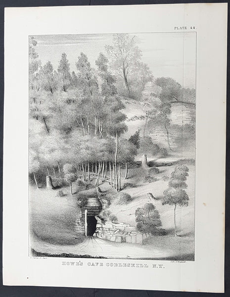 1842 William Mather Antique Geology Print Entrance to Howes Cavern Cobleskill NY