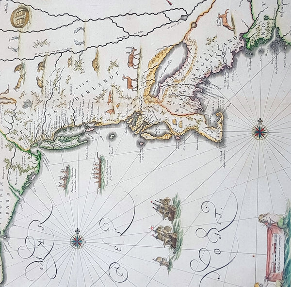 1642 Joan Blaeu Antique Map New England & NE America, Virginia New York to Maine