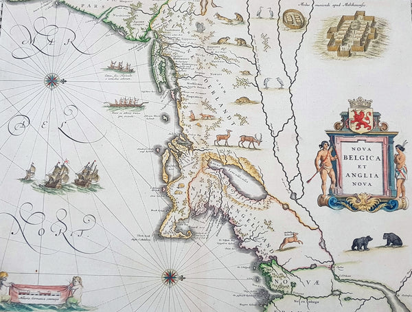 1642 Joan Blaeu Antique Map New England & NE America, Virginia New York to Maine