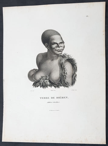 1807 Nicolas Baudin & N M Petit Antique Print of Tasmanian Aboriginal Arra Maida