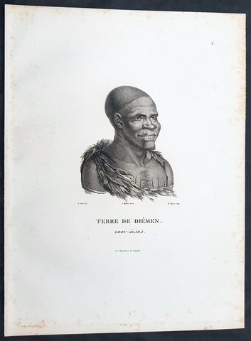 1807 Nicolas Baudin & N M Petit Antique Print of Tasmanian Aboriginal Grou Agara
