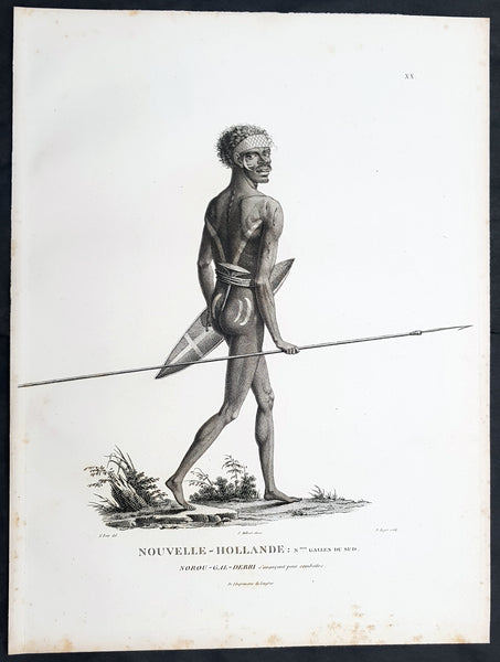 1807 Baudin & Petit Antique Print of a Sydney & Port Jackson Aboriginal Warrior