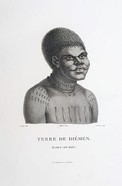 1807 Nicolas Baudin & N M Petit Antique Print of Tasmanian Aboriginal Bara-Ourou