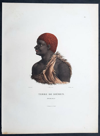 1807 Nicolas Baudin & N M Petit Antique Print of Tasmanian Aboriginal, Ourlaga