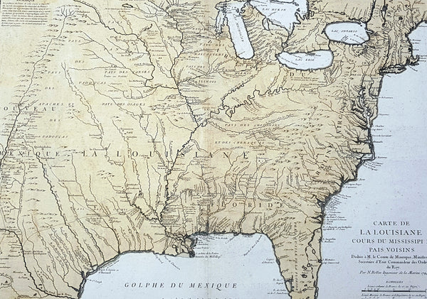 1744 Nicolas Bellin Large Important Antique Map of North America, Charlevoix