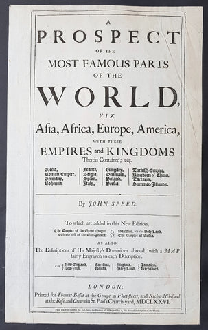 1676 John Speed Original Antique Letterpress Title Page To Speeds World Atlas