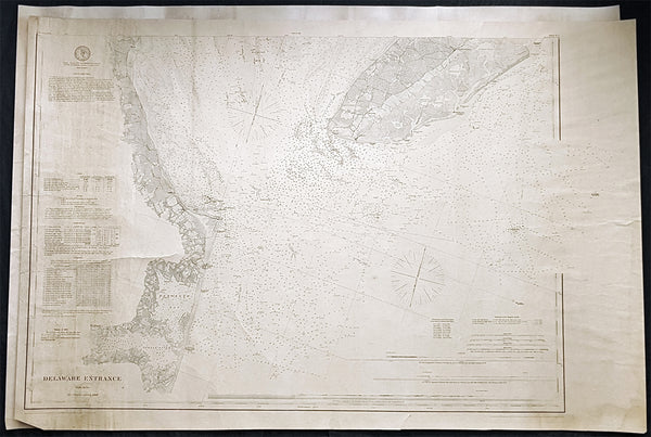 1878-88 US Coast Survey 3 x Sheet Very Large Antique Map of The Delaware River