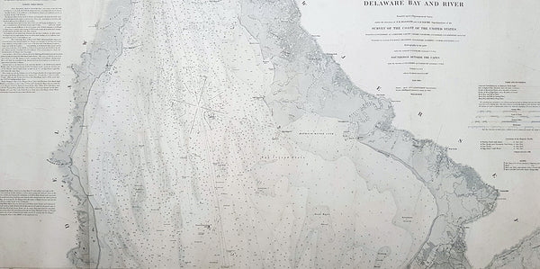 1878-88 US Coast Survey 3 x Sheet Very Large Antique Map of The Delaware River