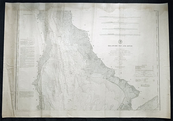 1878-88 US Coast Survey 3 x Sheet Very Large Antique Map of The Delaware River