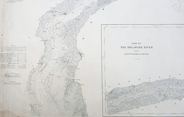 1878-88 US Coast Survey 3 x Sheet Very Large Antique Map of The Delaware River